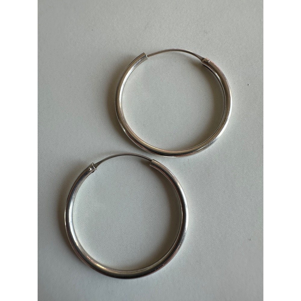 Sterling Silver 925 Round Endless Hoop Earrings 30mm Polished Hollow Tube 2.94g